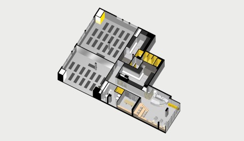 Axonometric drawing of Act.now Sport Studio layout