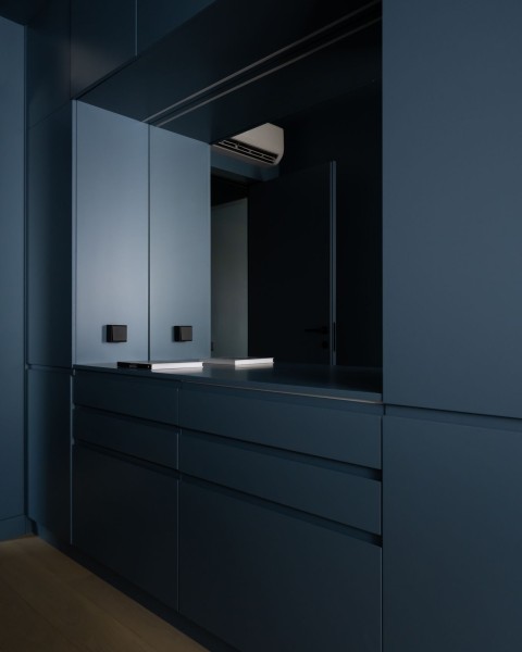 Blue hallway detail in Belgrade Waterfront Apartment