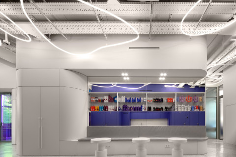 BIG Laboratory color lab interior with bright accents and mirrored details