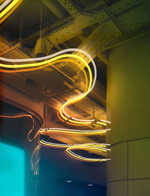 BIG Laboratory interior detail with color, light and reflective finish