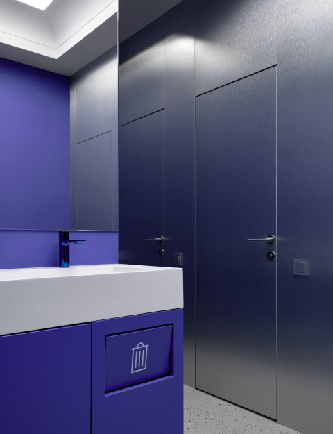 Close interior detail of BIG Laboratory with vivid color and light