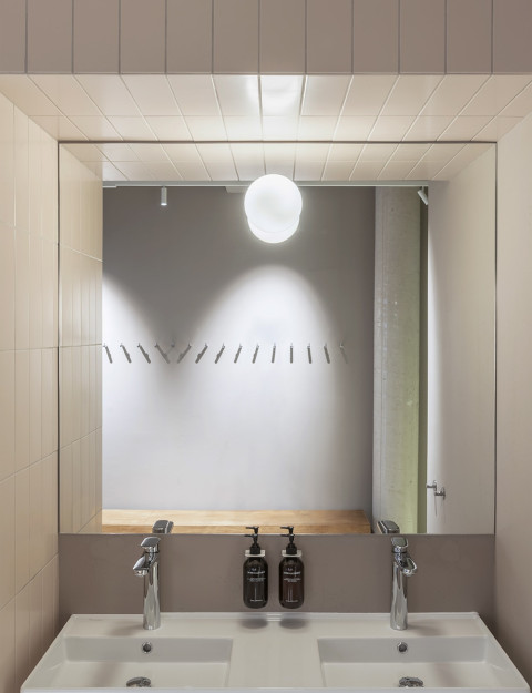 Textured material and color detail at Loka Yoga & Cafe