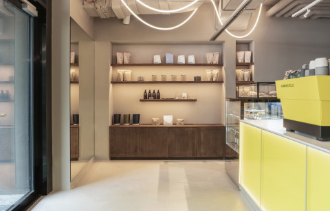 Yoga studio area at Loka Yoga & Cafe with warm natural finishes