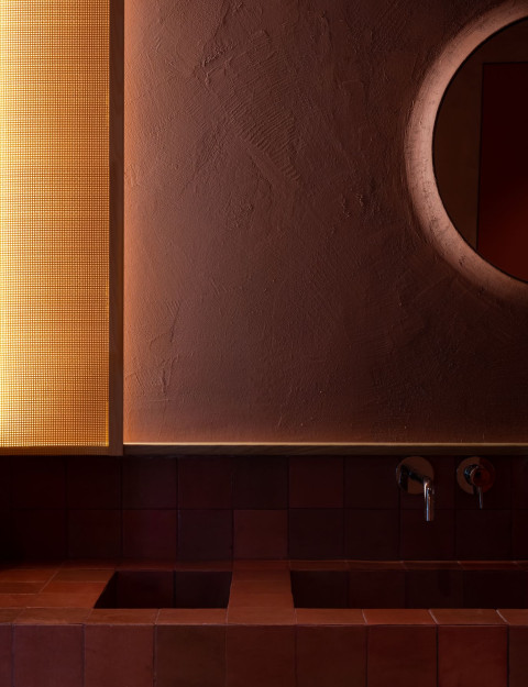 Close-up of Peers restaurant interior with Mediterranean material details