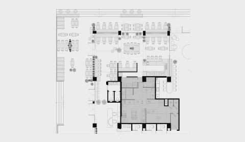 Plan axonometry of Peers restaurant and terrace layout