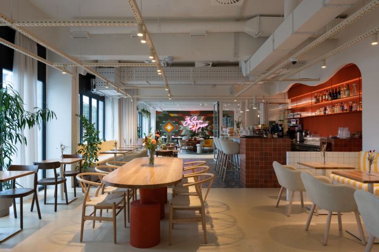 Wide view of Peers restaurant interior in the Silosi port area of Belgrade