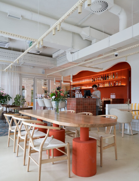Peers Mediterranean restaurant interior in Belgrade with warm plaster and terracotta details