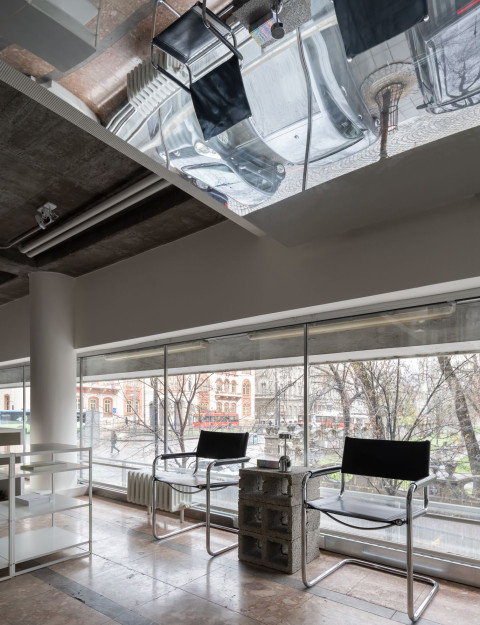 Semi-transparent curtain and meeting room detail in PFU Coworking