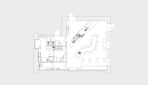 Floor plan drawing of The Waterfront Cafe interior layout