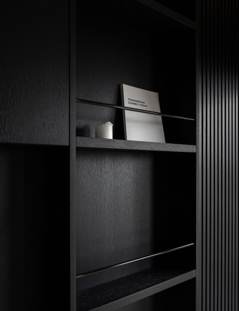 Corridor view with clean lines and dark accents in Vracar Apartment