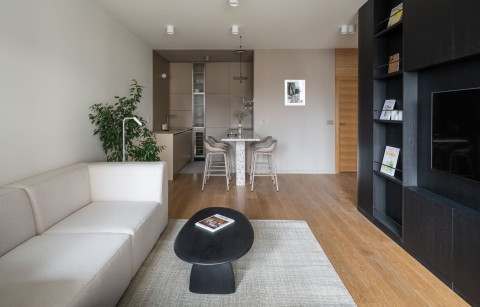 Minimal bathroom interior with graphite and light surfaces in Vracar Apartment