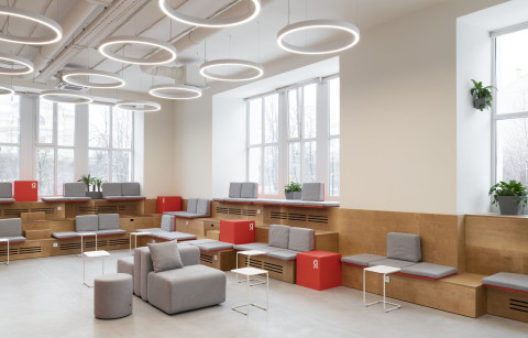 Coworking table and movable furniture in Yandex x ITMO laboratory