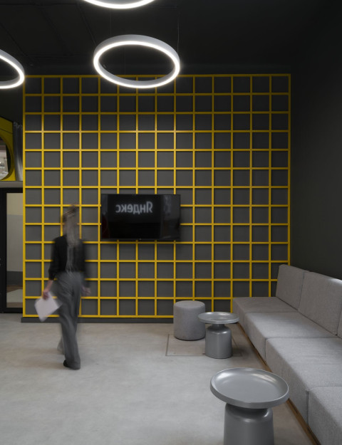Yellow stair and seating element in Yandex x ITMO laboratory interior