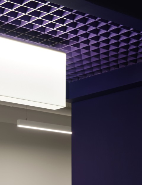 Vertical view of a purple portal at Yandex Office 03