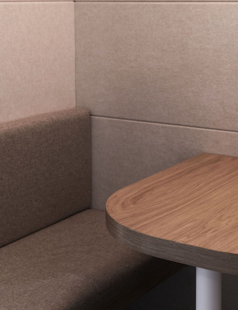 Cafeteria detail with earthy tones and warm lighting in Yandex Office 01