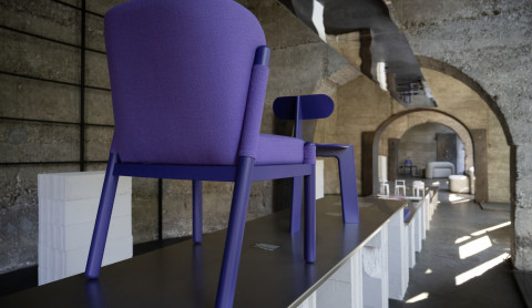 Wide installation view of the chair exhibition space